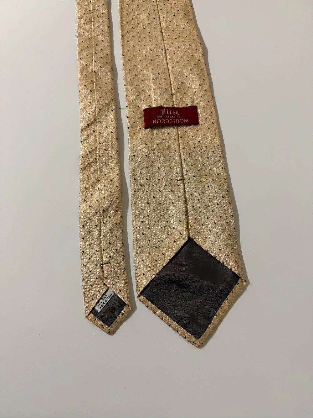 Altea Milano Expressly For Nordstrom Tie Silk Gold Beige Geometric Pattern Italy